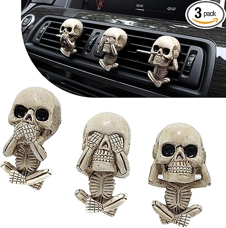 3PCS Skull Car Air Vent Clips, Funny Halloween Decorations Air Vent Clips, Goth Automotive Interior Aesthetic for Women Men, Universal for Vehicles,Trucks,RVs