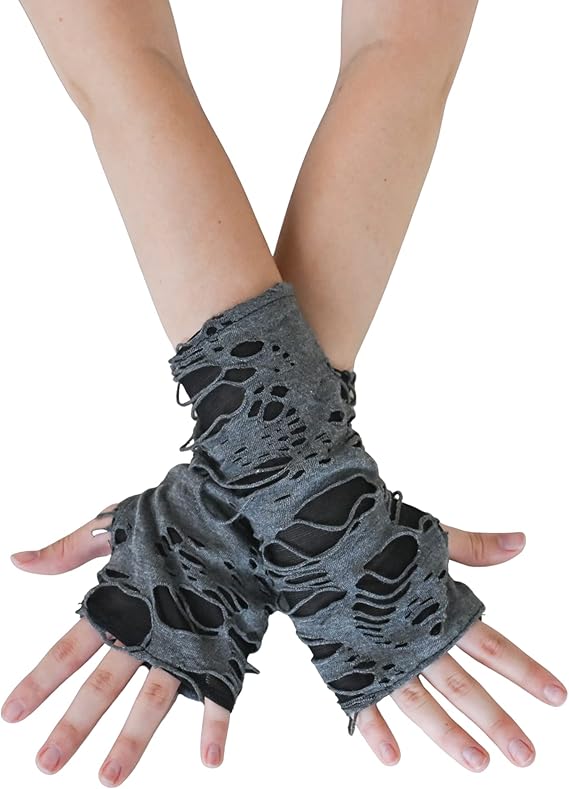 Punk Ripped Arm Warmers - Fingerless Long Sleeve Knitted Warmer Gloves Goth Accessories for Men and Women