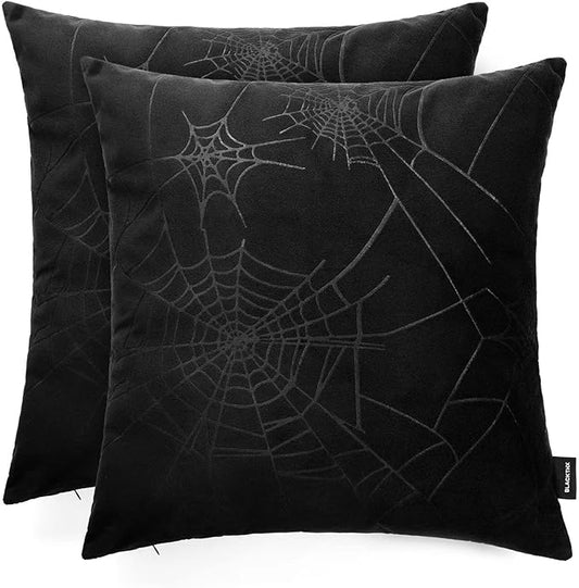 Pack of 2 Decorative Throw Pillow Covers Black Gothic Pillowcase Velvet Soft for Couch Sofa Bedroom 20x20 Inches Black On Black Print