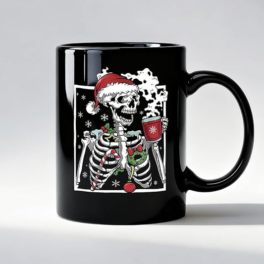 Gothic Christmas Skull Mug, Funny Goth Skeleton Ceramic Coffee Mug, Gothic Gifts for Women Men, Holiday Winter Christmas Goth Skull Coffee Tea Cups 11 oz