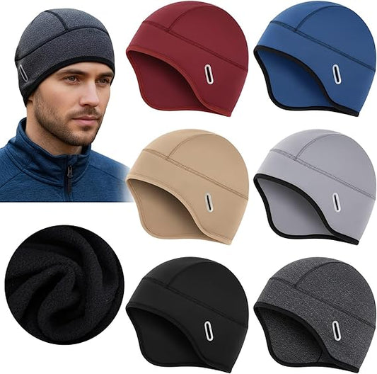 Handepo 6 Pcs Winter Helmet Liner Skull Cap with Glasses Holes Thermal Cycling Caps Thermal Beanie Running Hat for Men Women