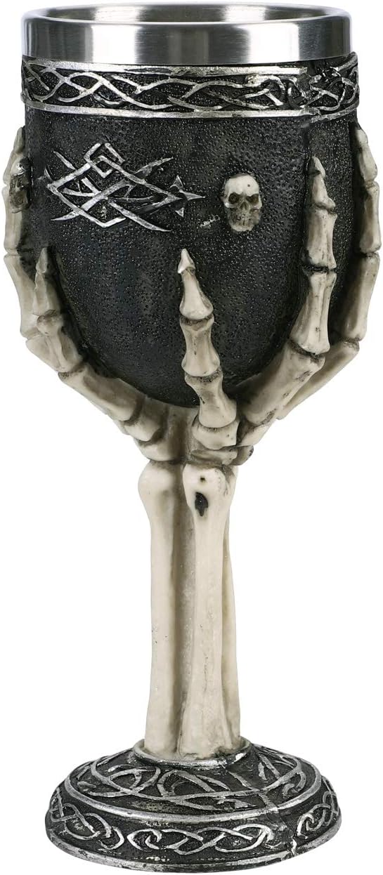 Chalice Cup Skull Wine Gothic Tankard Nordic Viking Goblet Odin Horrible Resin Skeletal Goblet Macabre Ossuary Drinking Cup with Stainless Steel Liner for Halloween