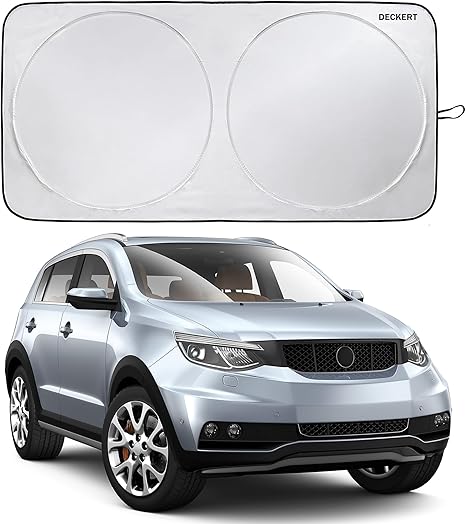 DECKERT Windshield Sunshade, Foldable Sun Blocker for Car, Truck, SUV Automotive Interior Sun Protection, Reflective Shade for Front Windshield Keeps Car Cool (Medium)