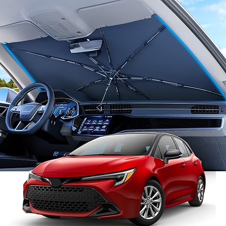 REEVAA 2025 Upgraded Car Windshield Sun Shade Umbrella [100% Sun Protection & Keep Cool] Protect Interior, 360° Flex Handle Sun Shield Sunshade, Small (53''x29'') for Sedans