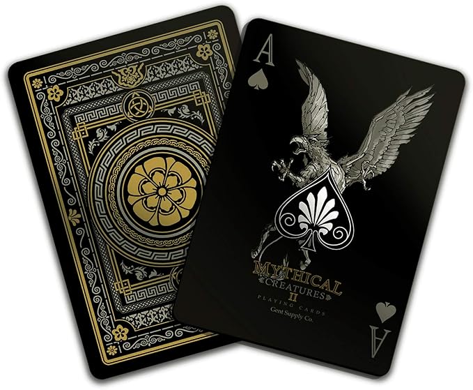 Gent Supply Plastic Waterproof Mythical Creatures II (All New Creatures) - Black Silver & Gold Edition Playing Cards