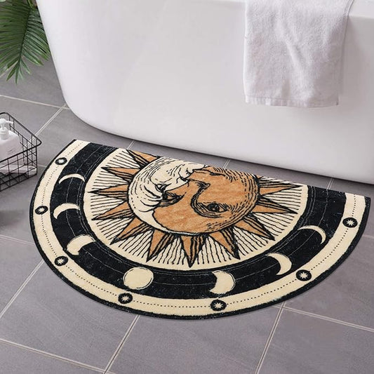 Tarot Sun Moon Bath mat - Goth Half Circle Bath Mat,Witchy Decor Aesthetic - Soft Half Circle Rug for Bathroom,Water Absorbent Bathmat Goth Bath Mat for Shower Halloween Rug 27.5 * 17.3 inch