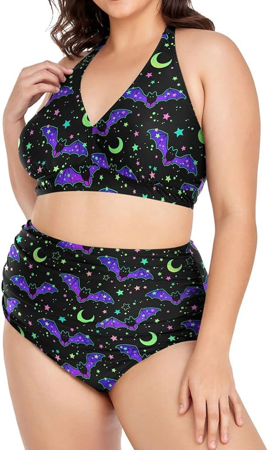 Plus Size Women's Bikini Sets Skull and Flower Bikini Sets for Women High Waisted Sexy Bikini Swimsuits