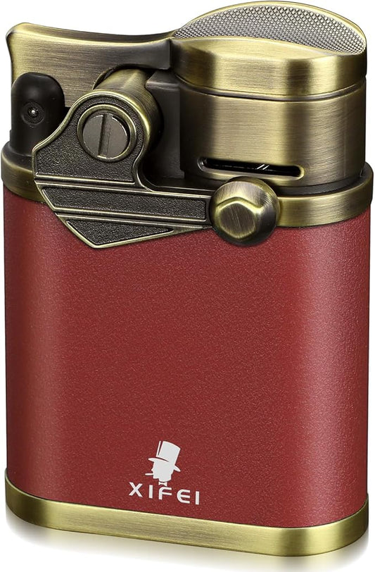 XIFEI Cigar Torch Lighter, Refillable Desktop Butane Lighter Windproof 4 Jet Flame, Cigar Holder Cigar Accessories, Adjustable Flame Rocker Arm Lighters Gift for Men (Red)