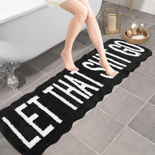 Fun Bath Mat Long Bathroom Rug - Soft Funny Decor for Bedroom, Restroom Non Slip Water Absorbent Cute Runner Rugs for Sink Bathtub Bedside Black and White 20" x 59"