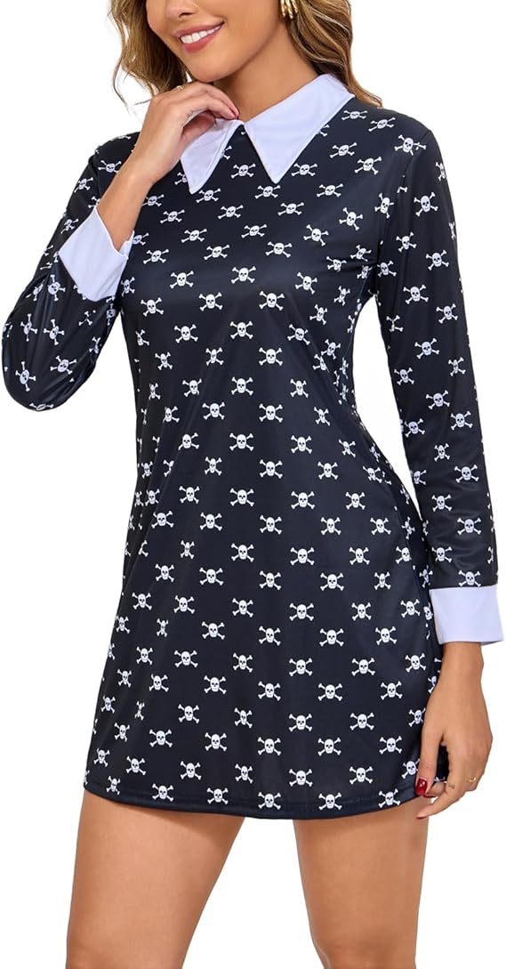 Black Dress Skull Costume for Women Adult Costumes Outfit Cosplay Halloween Carnival Role-Playing
