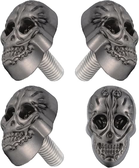 Lunsom License Plate Fasteners Screws Caps, Skull Shape License Plate Screws Fastener Kit Decorative License Plate Bolt,4PCS,Titanium Color