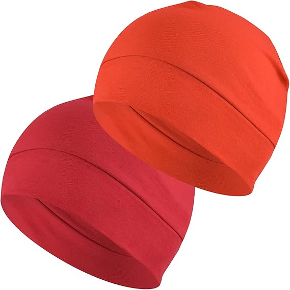 Headshion Cotton Skull Caps for Men Women,2-Pack Lightweight Beanie Sleep Hats Breathable Helmet Liner