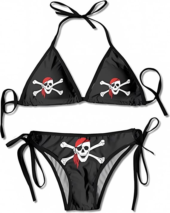Women Pirate Flag Boxing Bikini Women Swimsuits Set UnderwearTwo Piece Black