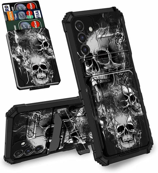 Skull Wallet Case for Samsung Galaxy A16 5G with Detachable Card Slot Hide Cash Credit Cards Dual Layer Heavy Duty Shockproof Kickstand Case for Samsung A16 5G