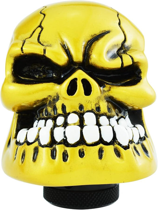 Skull Resin Car Gear Shift Lever Handle Heavy Shiny Transmission Gear Shifter Knob for Most Manual Automotive Vehicles (Gold)