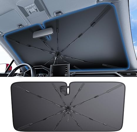2025 Ice-Shield Car Windshield Sun Shade [100% Sun Block, 4th-Gen Cooling Tech] Reflective Heat Insulation, Portable Foldable Front Window Sunshade Umbrella for Sedans/SUVs - Universal Fit 57"x32"