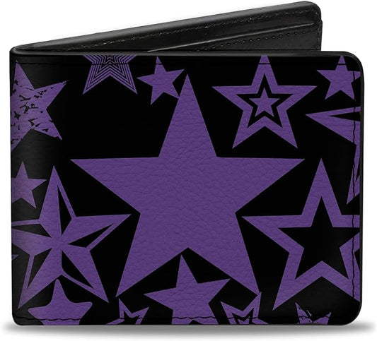 Buckle-Down Men's Standard Wallet, Bifold, Stargazer Black Purple, Vegan Leather, Stars, 4.0" x 3.5"