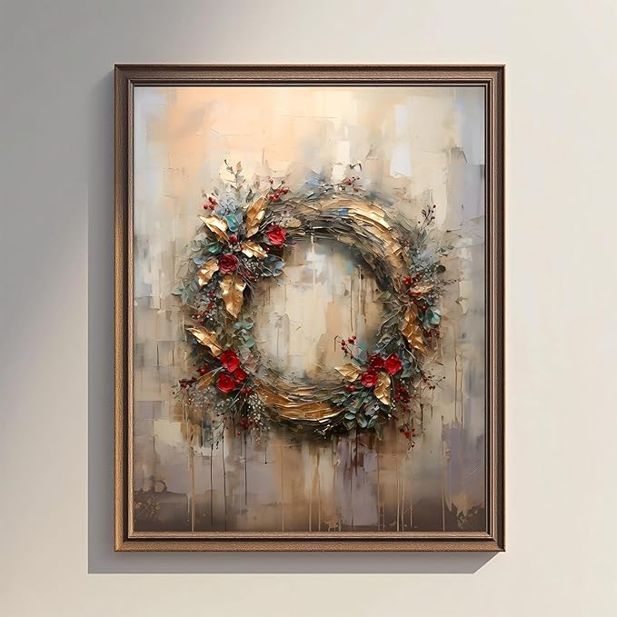 XOCUUI Christmas Tree Farm Wall Art, Christmas Tree Farm Scene Canvas, Country Winter Scene With Red Barn, Vintage Christmas Wall Art Christmas Snow Poster Canvas Prints Painting 8x10 Inch Unframed