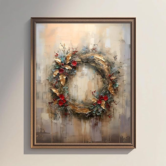 XOCUUI Christmas Tree Farm Wall Art, Christmas Tree Farm Scene Canvas, Country Winter Scene With Red Barn, Vintage Christmas Wall Art Christmas Snow Poster Canvas Prints Painting 8x10 Inch Unframed