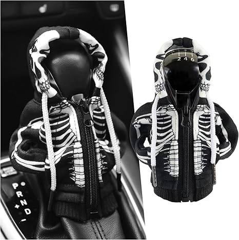 Salior Car Gear Shift Cover for Skull Style,Funny Gear Shift Hoodie Car Interior Accessories with Zip,Cool Car Accessories Interior Shift Knob Hoodie Fit Most Auto Trucks
