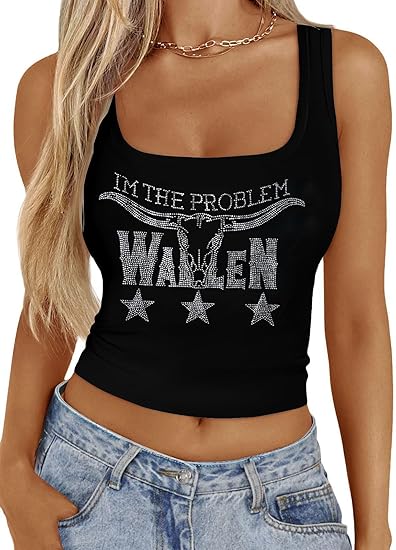 Cowgirl Outfits for Women Sparkly Country Music Tank Top Country Concert Crop Tops Rodeo Western Crop Top