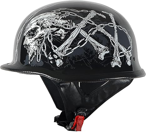 1Storm Novelty Motorcycle Half Face Helmet Open German Style DOT Approved: HKY602 Chain Skull