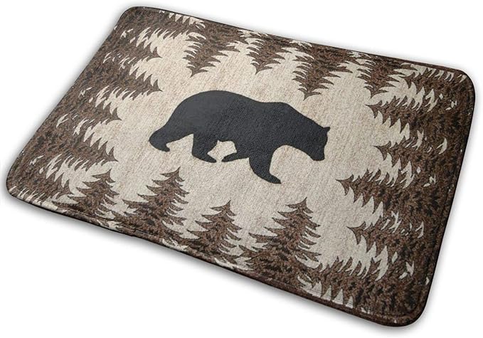 Bear and Pines Bath Mat, Bathroom Rugs Soft Bath Rugs Non Slip, Washable Cover Floor Rug Absorbent Carpets Floor Mat Home Decor for Kitchen Bedroom (20x32)