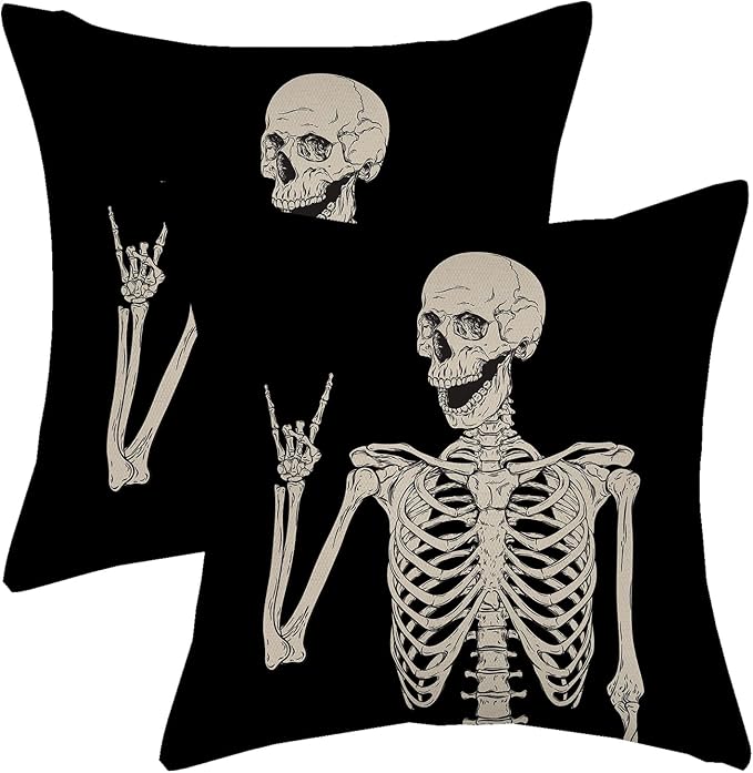 AGAYNA Halloween Pillow Covers 18x18 Skull Human Skeleton Decor Throw Pillows Case for Couch Halloween Indoor Outdoor Decorative Cushion Cases for Sofa Bed Car Decorations Set of 2