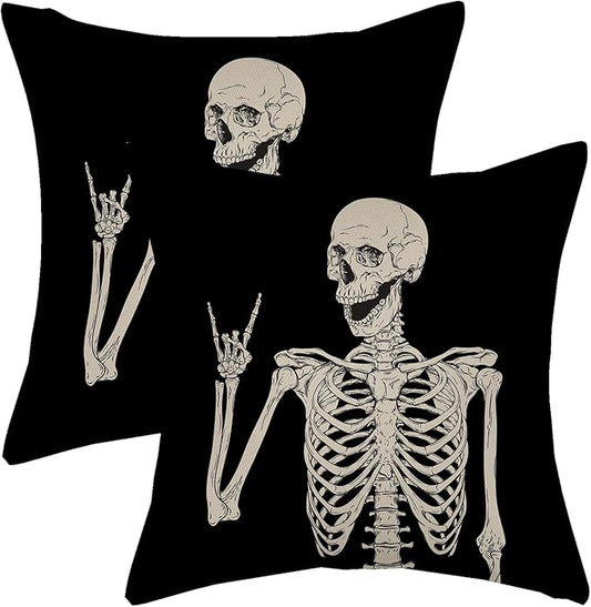 AGAYNA Halloween Pillow Covers 18x18 Skull Human Skeleton Decor Throw Pillows Case for Couch Halloween Indoor Outdoor Decorative Cushion Cases for Sofa Bed Car Decorations Set of 2