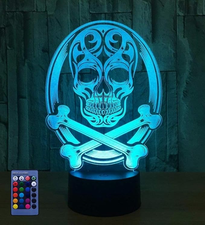 3D Skull Night Light Illusion Lamp 7/16 Color Change LED Lamp USB Powered Touch Switch Remote Control Halloween Decor Decorations