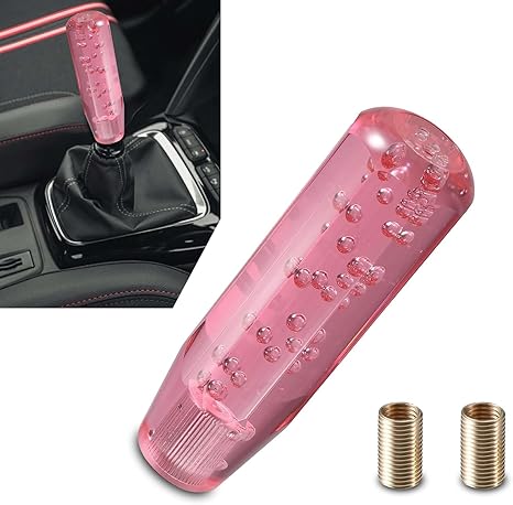 Car Shift Knob, Gear Shift Knob Stickm, 1.89" x 5.91" Crystal Shift Knob with M8 x 1.25, M10 x 1.25 Adapter, Universal for Most Cars (Pink)