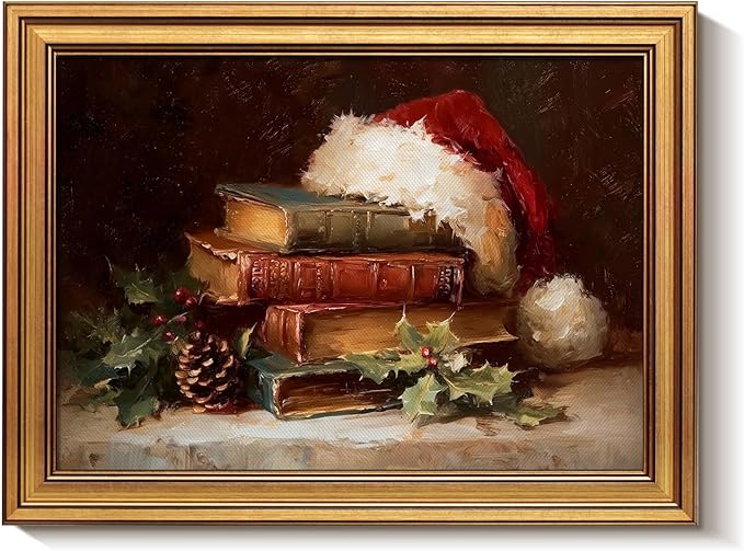 Bzstyleart Vintage Wall Art Decor for Living Room,Vintage Santa Hat Wall Art Christmas,12 x 16 Inch Christmas Canvas Decorations for Home,Canvas Picture Print