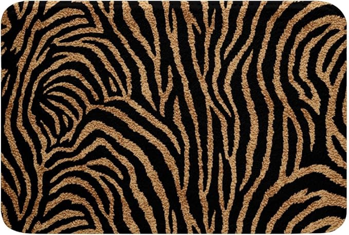 Castle Fairy Zebra Print Bathroom Rugs Zebra Stripe Brown Black Bath Mats for Bathroom Wild Animal Skin Decor Bath Rugs for Shower Tub,Shaggy Absorbent Bathroom Accessories 20"x32"