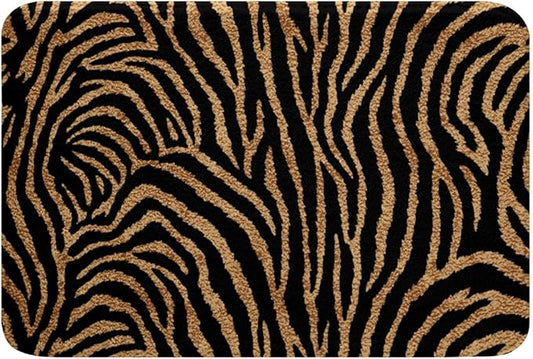Castle Fairy Zebra Print Bathroom Rugs Zebra Stripe Brown Black Bath Mats for Bathroom Wild Animal Skin Decor Bath Rugs for Shower Tub,Shaggy Absorbent Bathroom Accessories 20"x32"