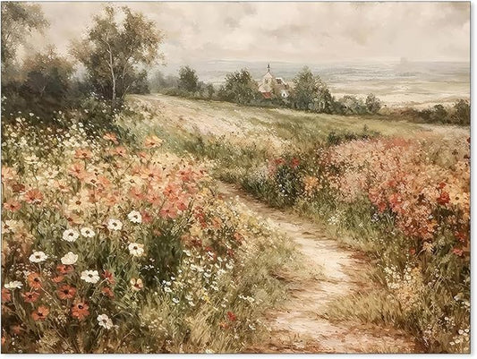 Haitunone Landscape Wildflower Wall Art Nature Botanical Floral Posters Retro Cottagecore Plant Paintings Canvas Prints for Farmhouse Living Room Wall Decor 12x16 inch Unframed