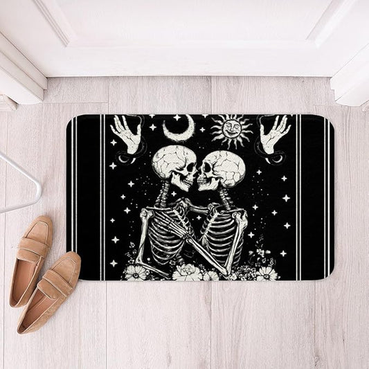 Erosebridal Skeleton Bathroom Rugs 16" x 24" Stars Bath Mat Hands Sugar Skull Flowers Snakes Doormat Crack Starry Sky Sun Moon