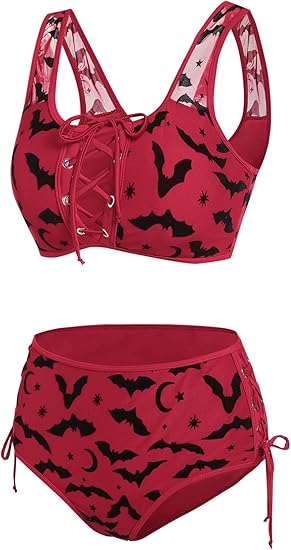 Women's High Waisted Bikini Sets Two Piece Padded Retro Vintage Tummy Control Swimsuit Gothic Bathing Suit