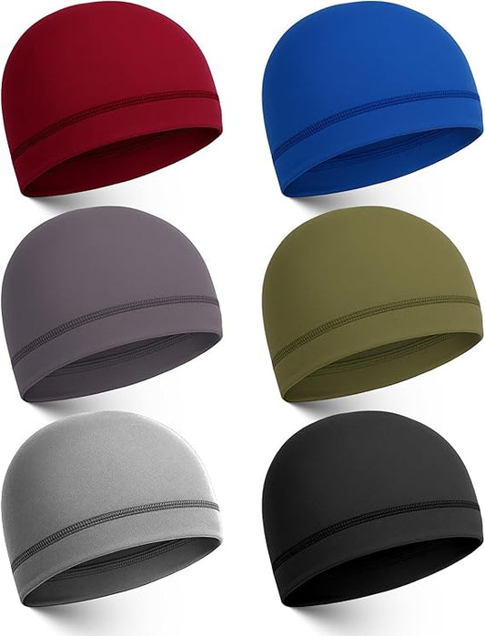 6 Pieces Skull Caps Cotton Beanies Sleep Hats Running Cycling Beanie Hats Breathable Helmet Liner for Men Women Multicolor