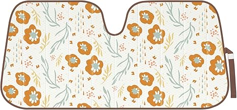 C&C Orange Floral Car Windshield Sun Shade - Sun Visor Sunshade for Car Windshield - Window Shades for Cars, SUV & Truck - Dash Cover UV Protection for Front Window Shade Accessories - 57" x 27"