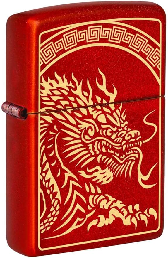 Zippo Lighter: Dragon Design, Engraved - Metallic Red 81382