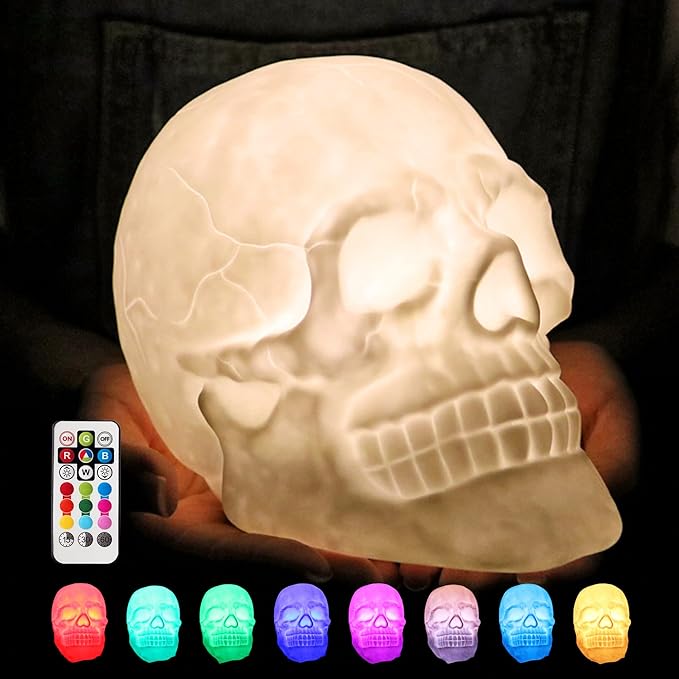 WLHONG Skull Night Light, 9-Color Breathing Mode Gothic Lamp for Game Room, Party Horror Decor, Unique Skull Gift