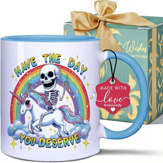 Have The Day You Deserve Mug Funny Spooky Witch Witchy Birthday Gifts for Men Women - Novelty Cute Skull Coffee Mug - Gothic Home Decor - Goth Kitchen Accessories - Witchy Stuff - Skull Cup