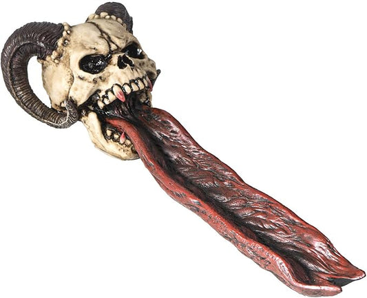 Pacific Giftware Demonic Ram Horned Skull Long Forked Tongue Stick Incense Burner Holder Gothic Halloween Decor