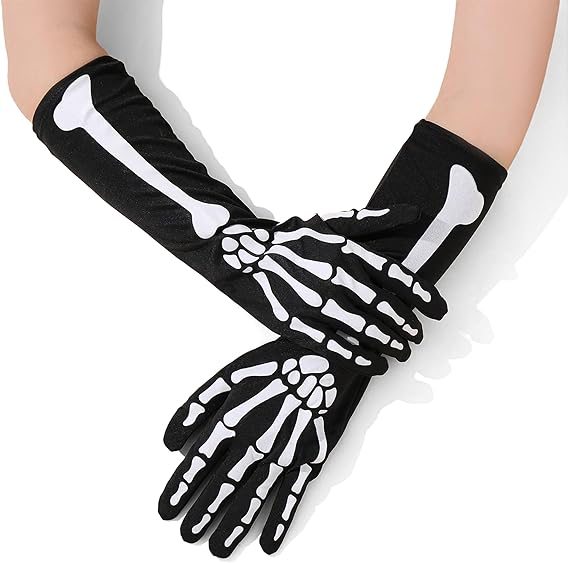 Long skeleton Halloween costume gloves, Stretchy Elbow length skeleton hand Gloves Cosplay ghost rider skeleton costume