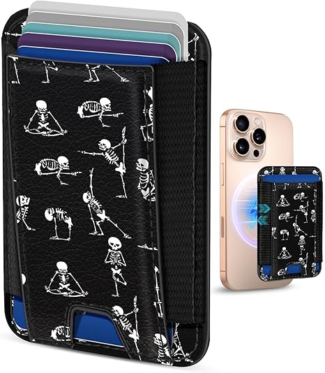 Toycamp Compatible with Magsafe Wallet Magnetic Card Holder - for Women Leather Phone Wallet Fits 7 Cards Slim RFID Card Holder for iPhone 16/15/14/13/12 for Samsung S25 Ultra/S24 Ultra, Skull