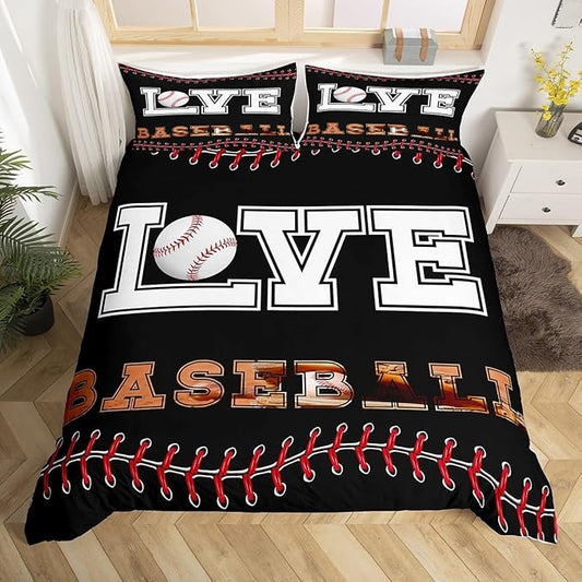 Erosebridal Baseball Bedding Set for Boys, Sports Games Duvet Cover Twin Size, Baseball Lover Comforter Cover Red and Black Soft Microfiber Bedspread Cover for Kids Girls Teens Juvenile Adult Men