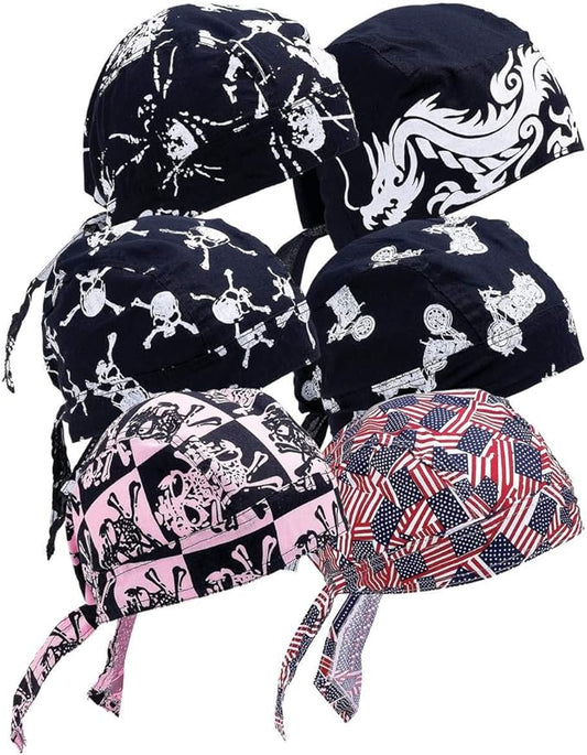 Diamond Plate Skull Cap for Fashion and Keeping Sweat and Hair Out of the Face, Cotton, Assorted Set of 6