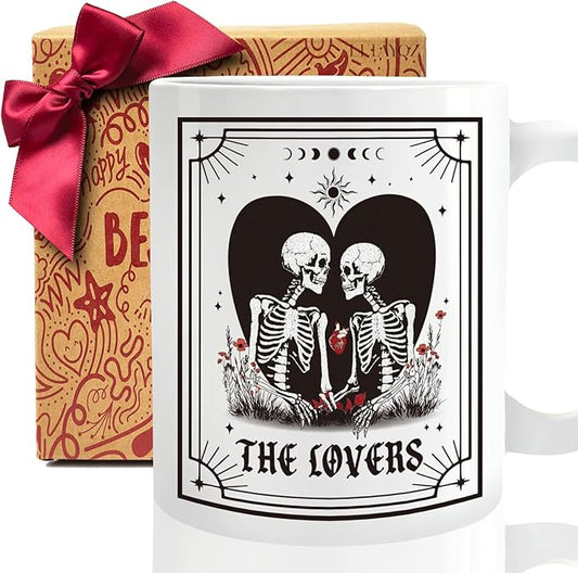Gothic Skull Couple Mug Gifts for Her Him, Wedding Anniversary mug, The Lovers Valentines Skeleton Gifts for Women Men, Birthday Gift for Boyfriend Girlfriend, Wedding Gift for Couple Wife Husband-26