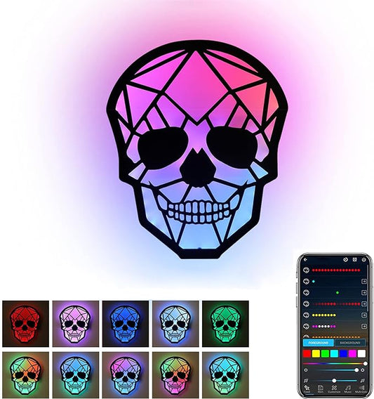 Battery Wall Lamp with RGB Color and Changing APP, Magnetic Cordless Skull Wall Sconces with Music Rhythm, Modern Smart LED Bedside lamp for Bedroom Living Rooms