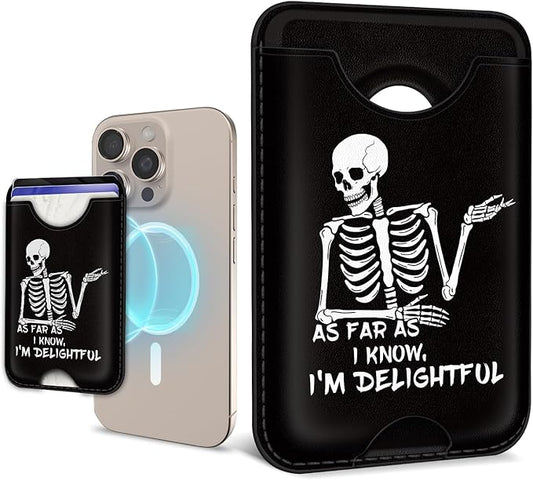 for Magsafe Magnetic Phone Wallet, Skeleton Magnetic Credit Card Holder Case, Slim RFID Vegan Leather Skull Magnet Wallet Women, Stick on Back for iPhone 16 15 14 13 12 Pro Promax, 3 Cards